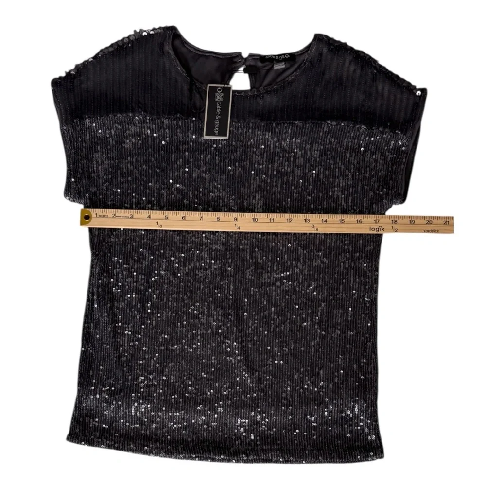 NWT Cable & Gauge Black/Gray Sequin Short Sleeve Lined Top Size Small-P - Picture 6 of 11